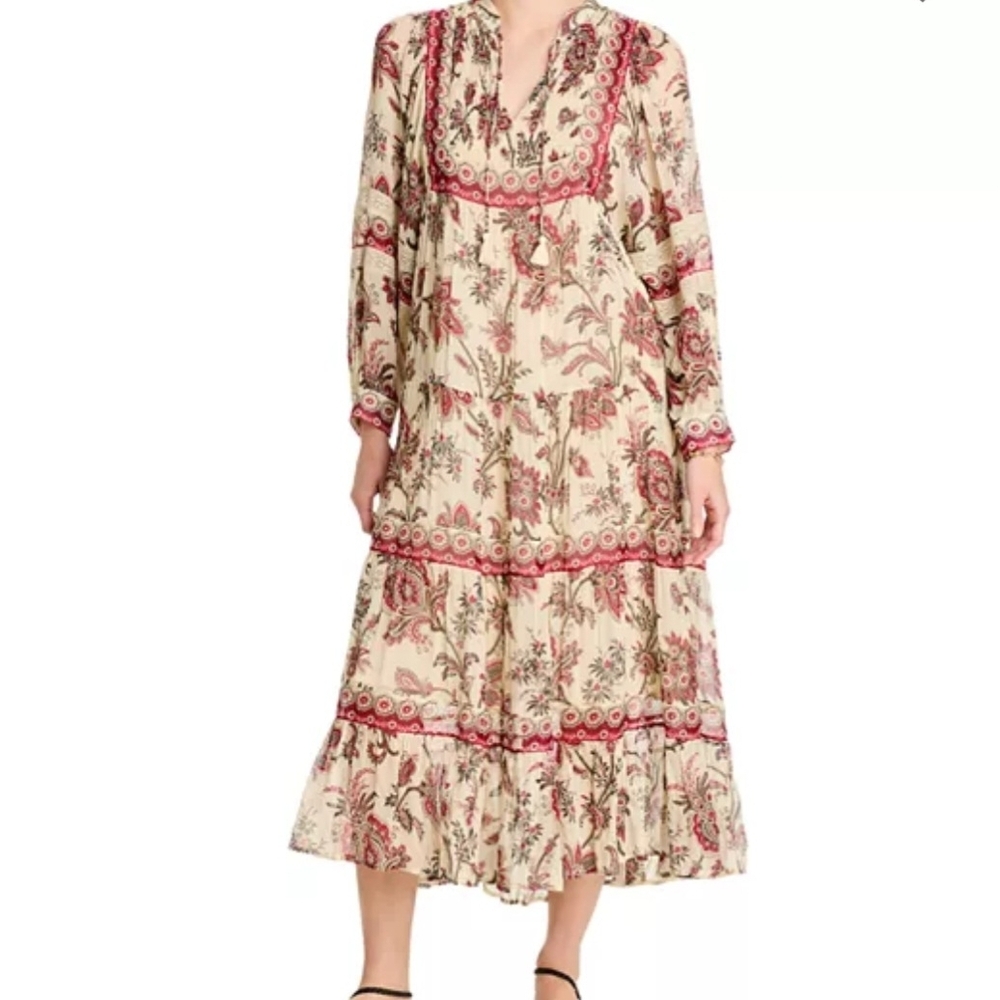 Sea Cream and Pink Floral Long Sleeve Dress